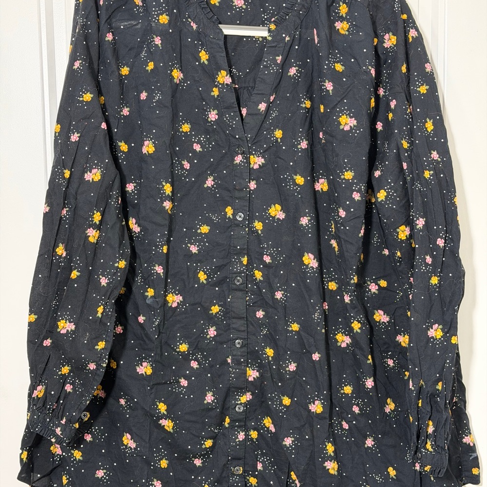 Old Navy Black Button-Front Floral Shirt with Yellow and Pink Flowers
